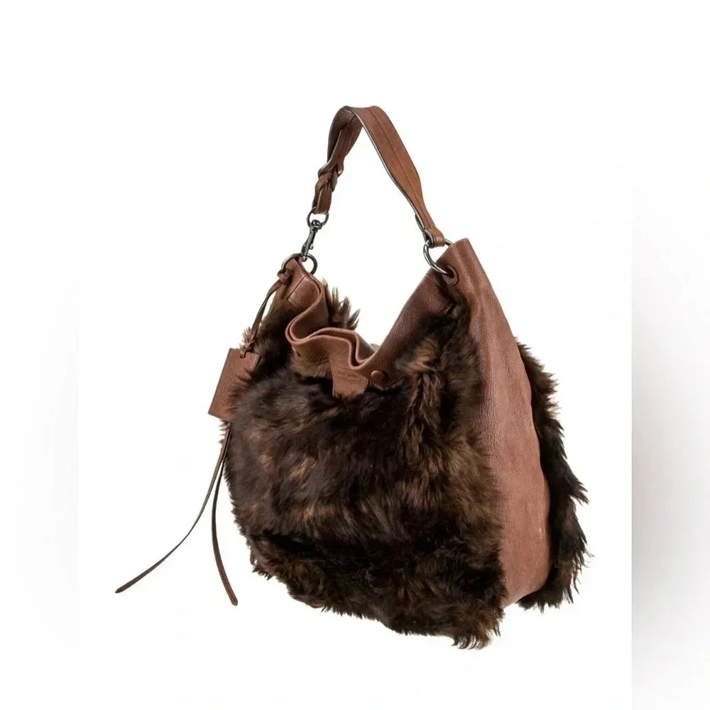 Vintage Ralph Lauren Purple Label Shearling Fur Ponyhair Hobo Bag Purse Tote